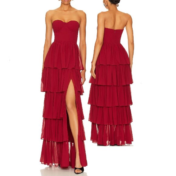 NEW LOVERS + FRIENDS HATTIE STRAPLESS TIERED RUFFLE GOWN DRESS SIZE M